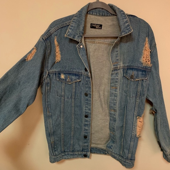 Oversized Denim Jacket with Rips - Picture 3 of 4
